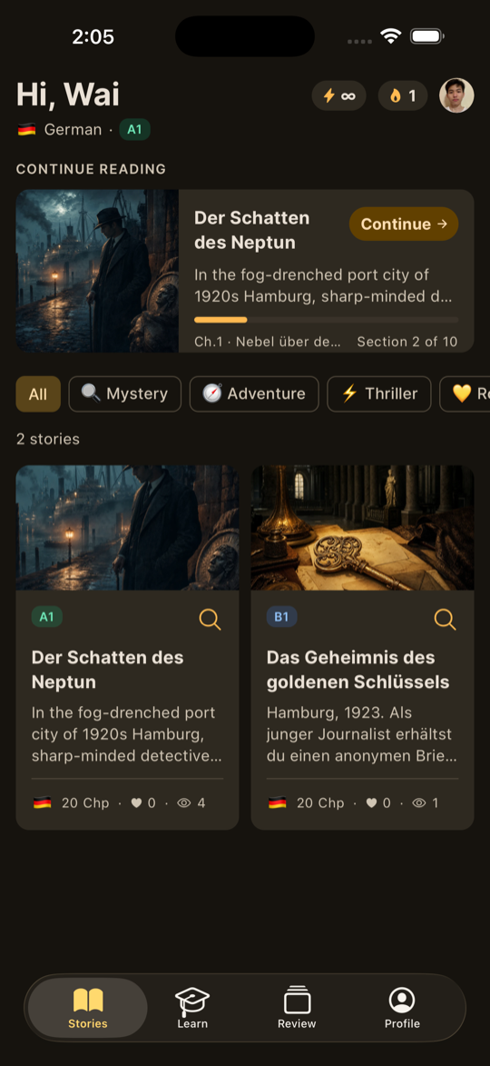 Magick Learn discover feed of interactive stories with cover art